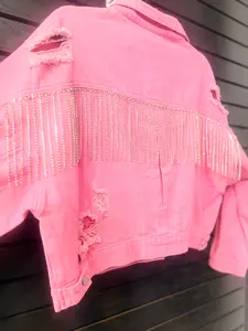 Glam Fringe Distressed Denim Jacket