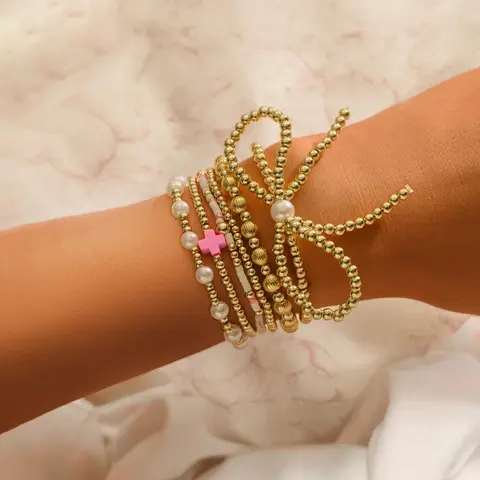 Boho Style Beaded, Fashionable Cross & Bow Charm Decor Stackable Bracelet for Women & Girls, Trendy All-match & Exquisite Jewelry for Birthday Gift, Gifts for Wife, Bracelets Stack