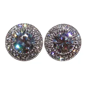 New earrings inlaid with super flash round zircon earrings female elegant temperament earrings.