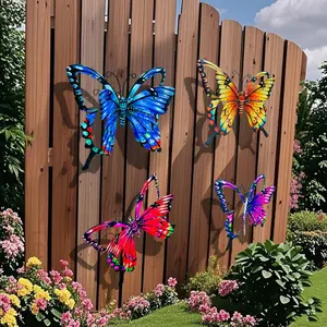 4-Piece Set 3D Iron Butterfly Wall Decor, Garden Outdoor Hanging Decoration, Creative Painted Metal Art Craft, Unique Home Ornament