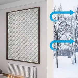 Diamond Grid Thickened Insulation Window Sticker, Windproof Frost-Resistant Self-Adhesive Thermal Insulated Curtain, Only One Side with Velcro