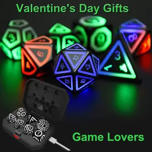 Avtctek Black Grid Rechargeable LED Light Up Dice Set 7pcs D&D RGB Rechargeable , 3-Color Light Up Polyhedral Dice for DND Dungeons and Dragons RPG, Valentine's Day Gifts for Game Lovers