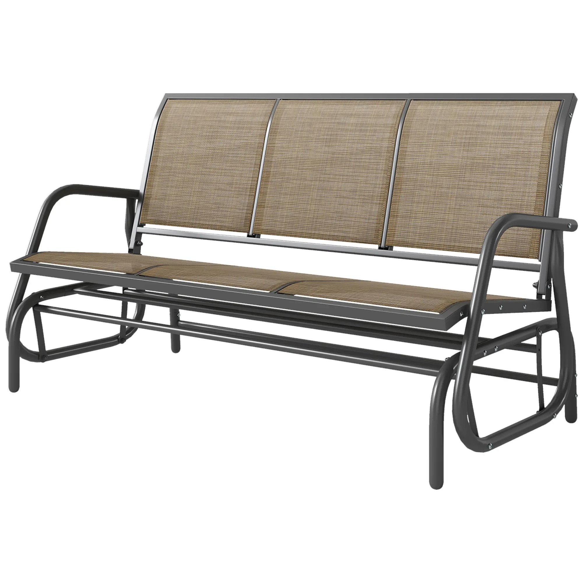 3-Person Outdoor Patio Glider Bench, Brown Porch Swing with Breathable Mesh Fabric & Metal Frame, 660 lbs Capacity for Backyard, Balcony