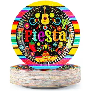 72 Pcs Mexican Fiesta Paper Plates 9 set for Cinco De Mayo Disposable Fiesta Party Decorations Mexican Colorful Floral Platters Tableware Set, Pinata Mexico Taco Dinner Dance Party Supplies