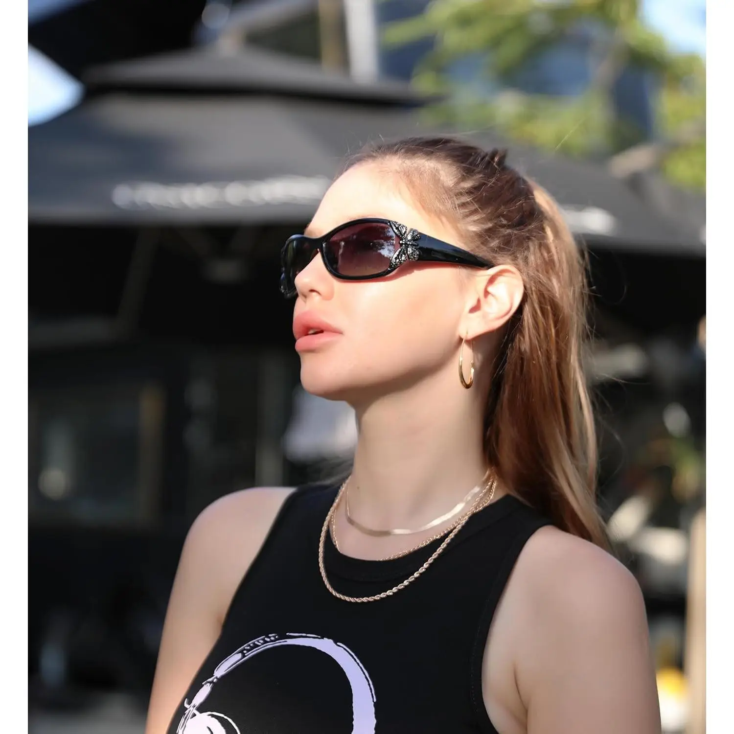 Y2K Butterfly Wrap Around Sunglasses Polarized UV400 Protection Fashion FEISEDY Trendy Polarized Y2K Sunglasses Wrap Around  main image 3