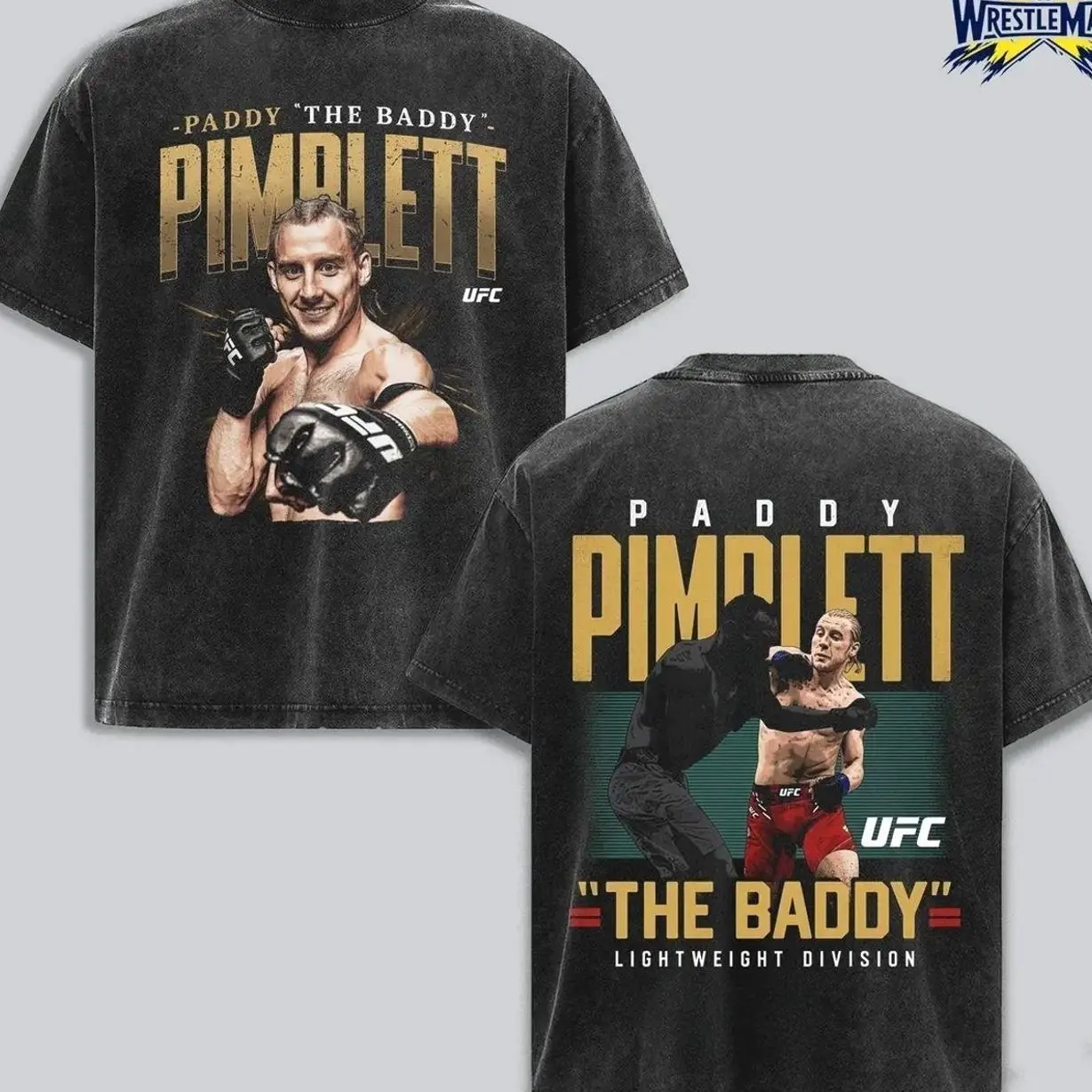 Paddy Pimblett “The Baddy” UFC Graphic Washed T Shirt, Vintage Black Heavy Distressed MMA Fight Tee, Oversized Streetwear Cotton UFC Lightweight Division Fan Merch, Double Sided Cage Fight Design 2026 Apparel L87 MMD