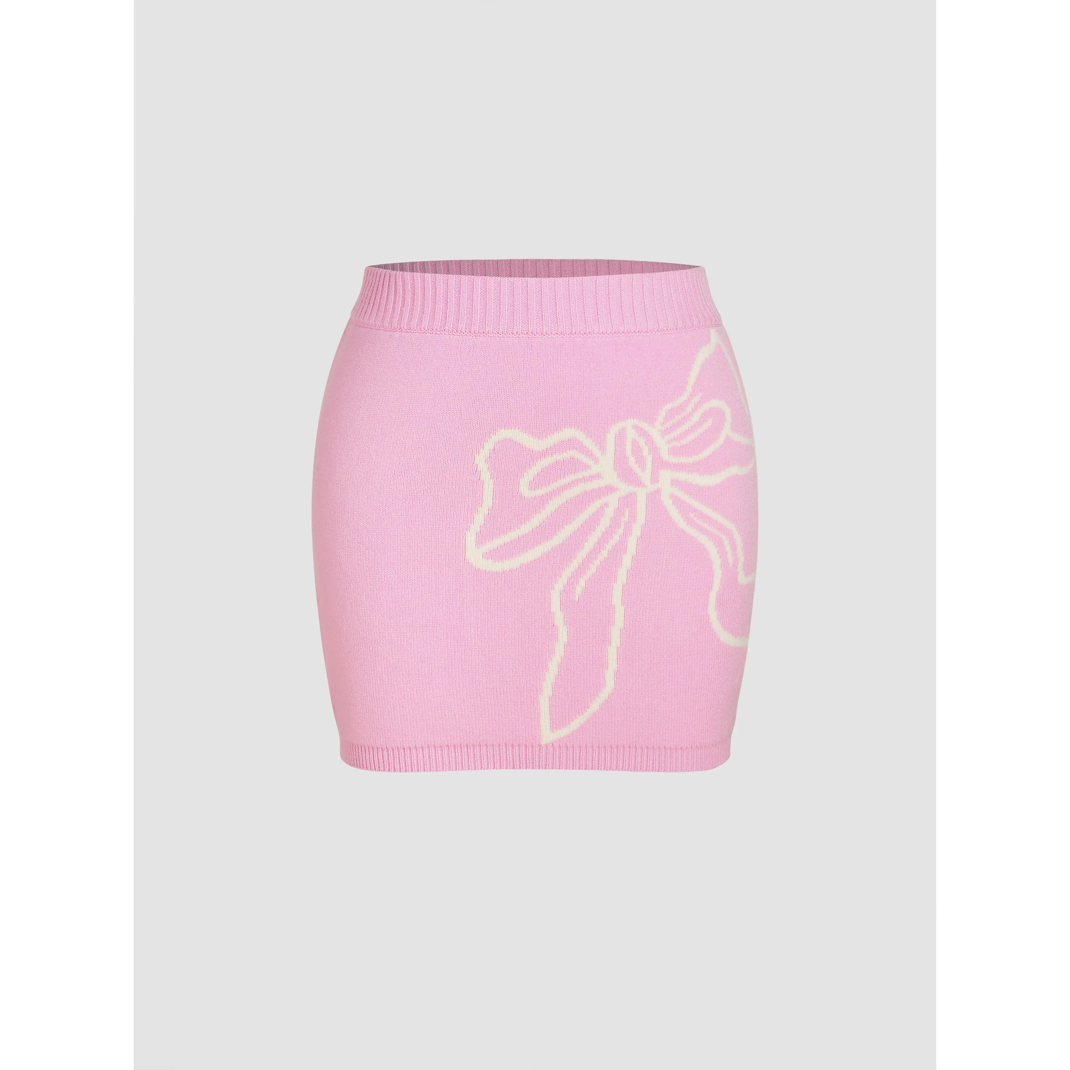 Cider [size 2-10] Mid Rise Bowknot Graphic Knitted Mini Skirt