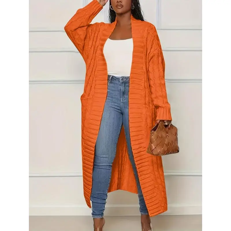 LargeSizeSolidColorCableCardigan,Women'sCasualLong-sleevedCardiganAutumnAndWinterLargeSizeClothing
