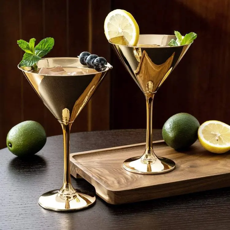 8-Ounce Metallic Gold Tone Martini Glasses, Golden Drinking Glass for a Cocktail Party, Wedding, or Dinner, Set of 4