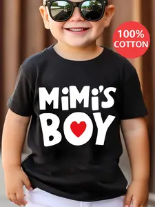 Boys' T-shirts Mimi's Boy With Heart Print 100% Soft Cotton Short Sleeve T-shirt for All Seasons Indoor Outdoor Activities Summer Wear
