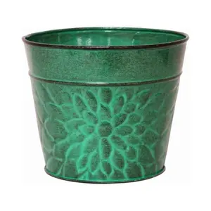 8 in. Laurel Sheet Metal Planter Aqua Blue