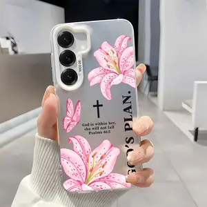 Bibical Cross and Lily Soft Silicone Phone Case For Galaxy S26/S26Ultra/S26Plus/S25/S25Ultra/S25Plus/S24/S24Ultra/S24Plus/S24fe/S23/S23Ultra/S23Plus/S23fe/S22/S22Ultra/S22Plus/S21/S21Ultra/S21Plus Shockproof|Full Camera Protection|Anti-Scratch