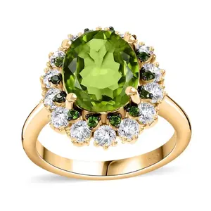 Peridot, Chrome Diopside & White Zircon Halo Ring in 18k Yellow Gold over Sterling Silver 5.15ctw