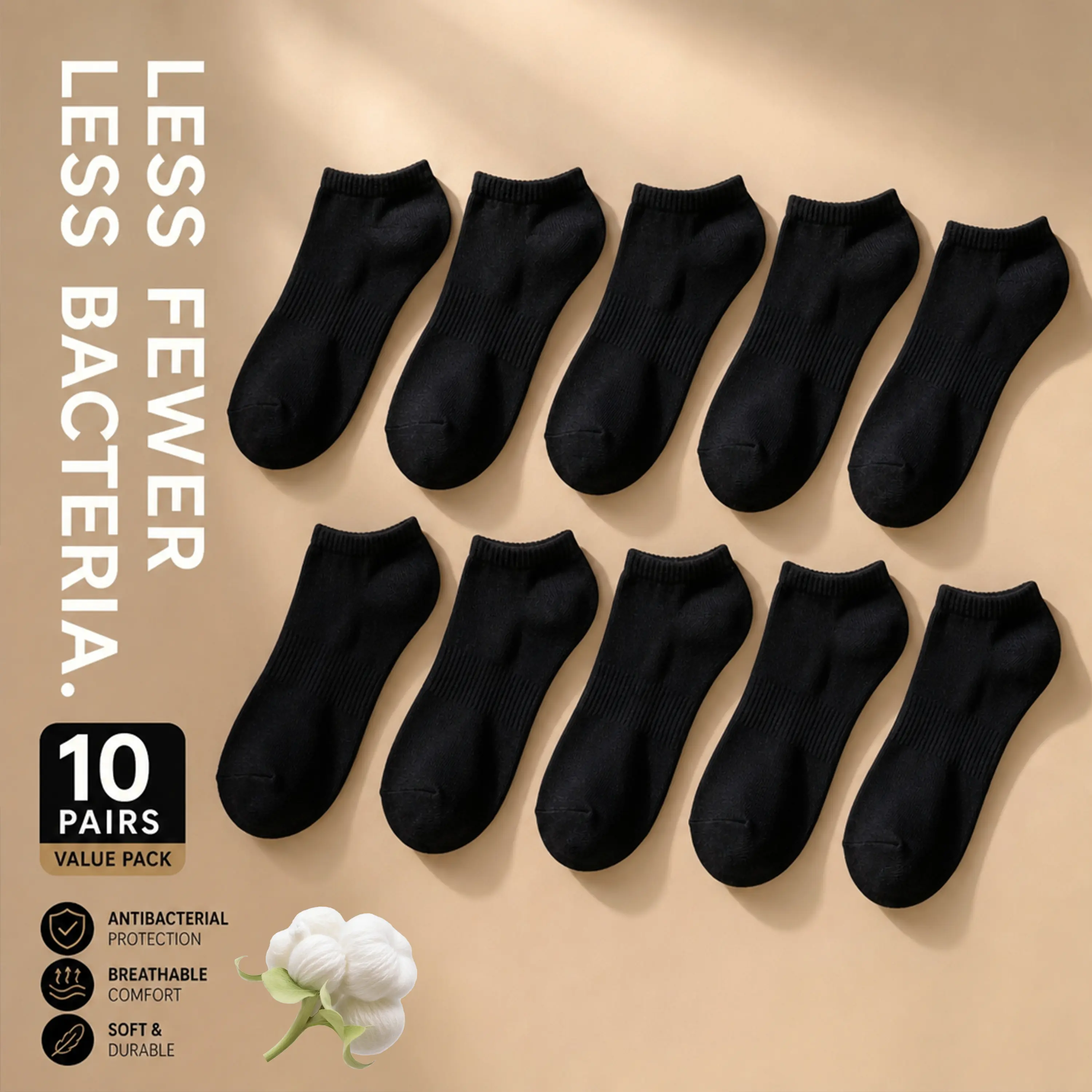Men’s Cotton Ankle Socks, 10-Pair Value Pack – Breathable, Odor-Resistant Low-Cut Athletic Casual Short Socks for Everyday Sports Use