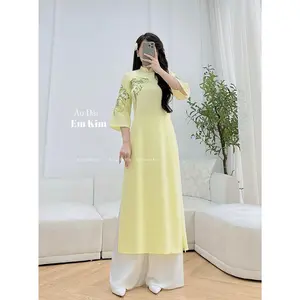 Yellow theu Design Ao Dai  B35 | Ao Dai for Women| Lunar New Year | Ao Dai Viet Nam