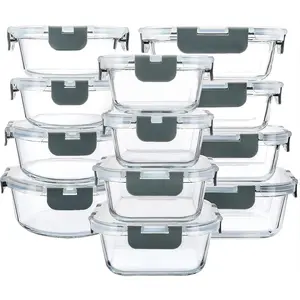 24-Piece Glass Food Storage Containers with Upgraded Snap Locking Lids,Glass Meal Prep Containers Set - Airtight Lunch Containers, Microwave, Oven, Freezer and Dishwasher