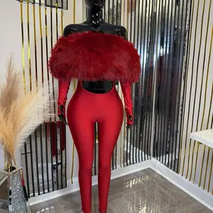 Bellamodest Faux fur off-shoulder jumpsuit Red Womenswear