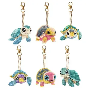 Cartoon Turtle Design DIY Diamond Art Painting Keychain (6pcs/set), DIY Rhinestone Painting Keychain, Diy Acrylic Keychain, Cute DIY Keychain For Women & Teenager, Keychain For Bags, Keychain Pendant
