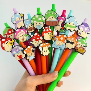 5/15/25pcs Creative Simple and Cute Mushroom Shaped Theme Scalable Ballpoint Pen Campus Design Back to School Season Mushroom Series Pressing Neutral Pen Color Random
