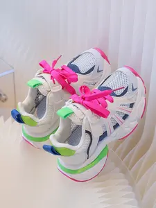 Kids' Sports Shoes, Toddler Sneakers, Style Colorblock Design, Breathable Mesh + Velcro Closure, Lightweight Anti-Slip Durable Sole, Footwear Athletic Trainer