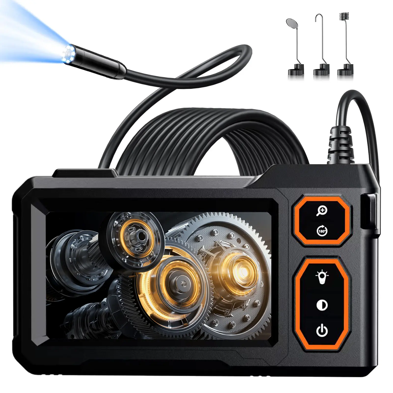 1080P Industrial Endoscope Camera with Light, 4.3" LCD Borescope Inspection Camera, IP67 Waterproof Snake Camera, 8 Adjustable LEDs, 2600mAh Rechargeable Battery, Automotive Borescope for Car Engine, Pipe, Drain, Sewer, Plumbing & HVAC Inspection