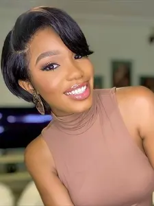 13x1 T Part Lace Wig Pixie Cut Wig Straight Human Hair Wig for Women Halloween Wig 150% Density