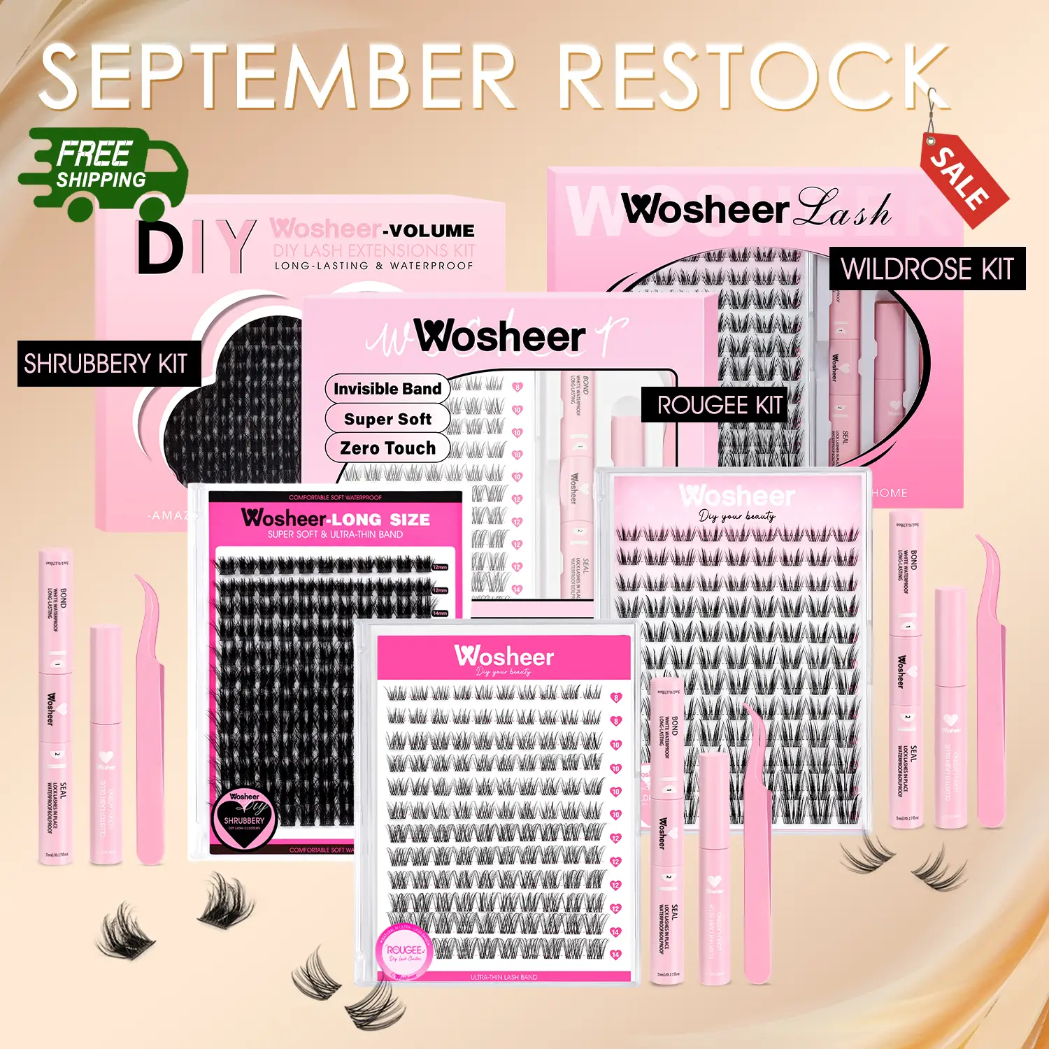 【Free Shipping】Wosheer Ultra-thin Invisible Lash Band Lash Extension Kit Rougee Kit Shrubbery Kit Wildrose Kit US STOCKING Natural look Beginner Frien