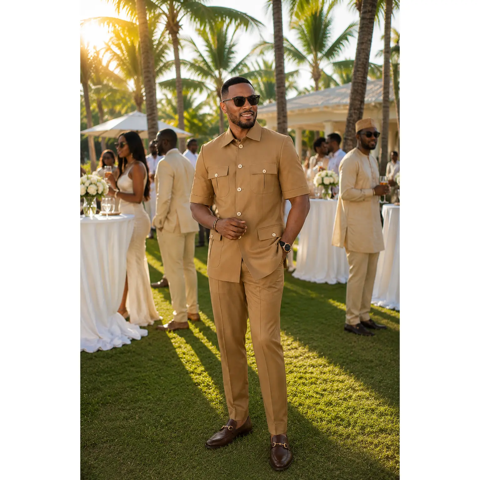 Men's Brown Wedding Guest Outfit 2-Piece Pants Set Birthday Photoshoot Graduation Church Anniversary Cocktail