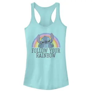 Juniors Womens Lilo & Stitch Distressed Follow Your Rainbow Racerback Tank Top