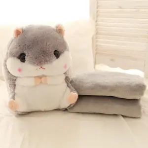 Hamster Pillow Blanket Two-In-One Nap Pillow Car Cushion Cover Foldable Air Conditioning Throw Coral Fleece Blanket