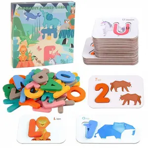 Wooden Number and Alphabet Flash Cards for Toddlers, Abc Letters Toys, Learning Activities, Animal Flashcards Game, Christmas Gift for Kids