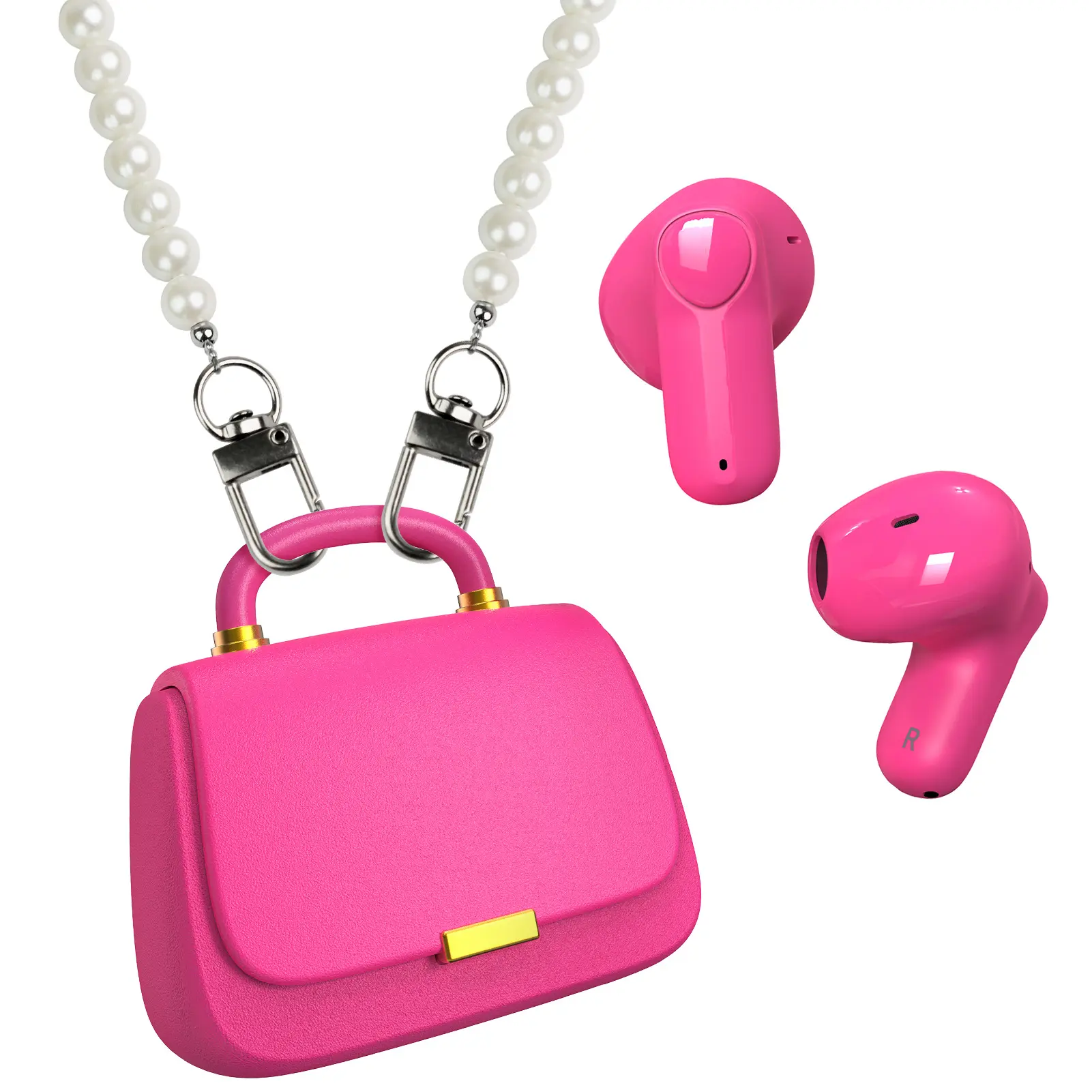 ANCwear Trendy Pink Bag Wireless Bluetooth 5.3 Earbuds Headphones with Noise-Canceling, 17H Playtime with Fun Chain