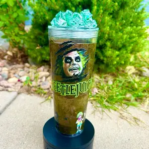 Halloween 24oz Tumbler | Green & Gold Mica Drip Cup with Straw