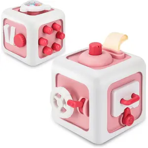 X-ITC79 Toys for 1 Year Old Boy Girl, Montessori Busy Board Busy Cube, Travel Toys for Toddlers 1-3, 1 Year Old Girl Boy Gifts, Pink