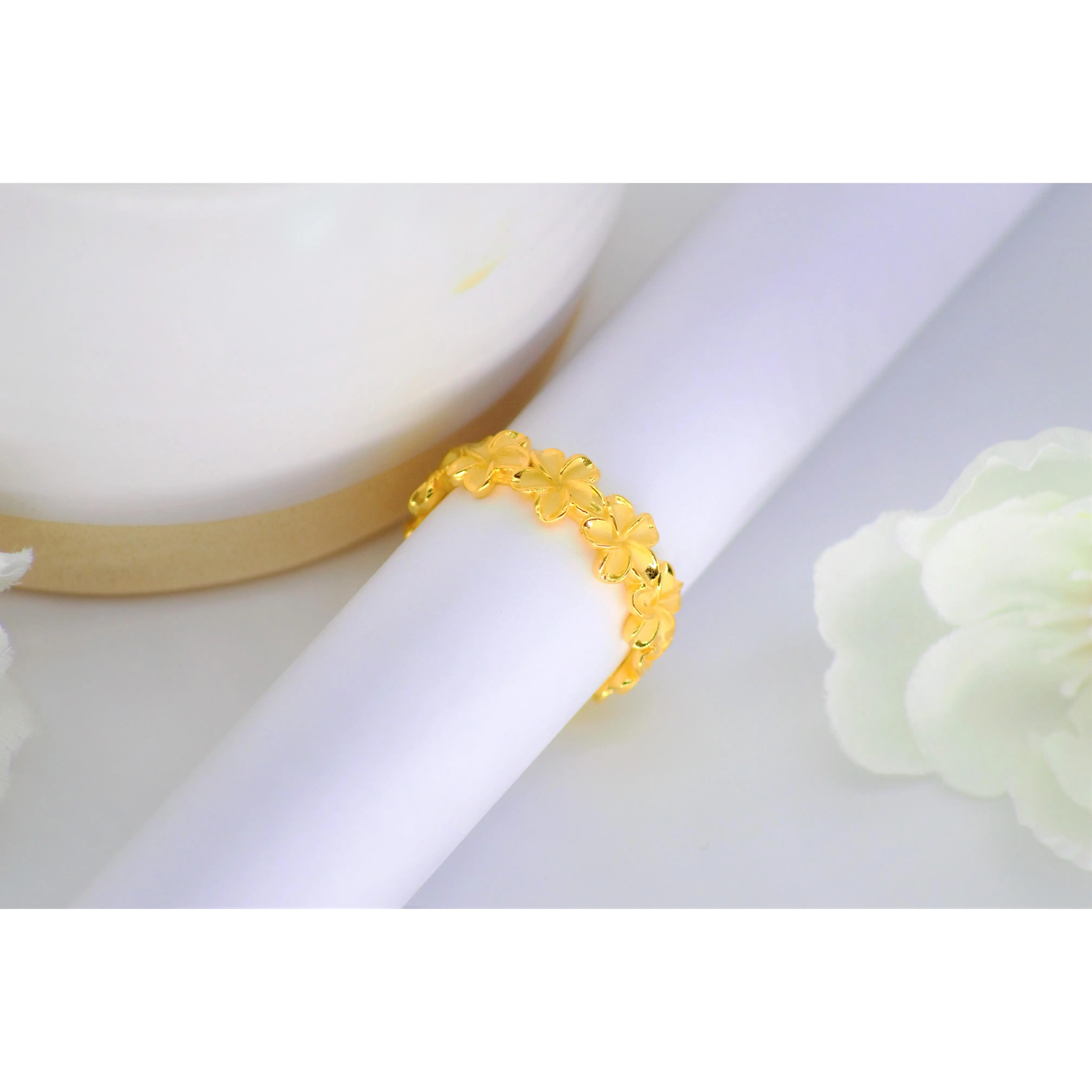 Plumeria Blossoming Gold | Hawaiian 18K Golden Flower Ring | 925 Sterling Silver