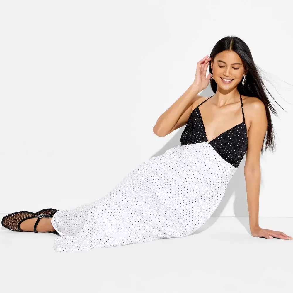 Women's Triangle Cup Maxi Dress - Wild Fable, Lightweight Satin Recycled Polyester Garment, Sleeveless Casual Comfortable Dress