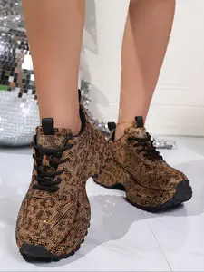 Women's Thick Sole Sparkling Rhinestone Sneakers, Comfortable Versatile Casual Shoes, All-Season Wear, Trendy Daily Footwear, Trending Sneakers