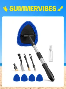 AstroAI 10-Piece Windshield Cleaner Tool Kit, Car Cleaning Supplies with AC Vent Brush, 3 Detailing Brushes, 4 Microfiber Cloths, Spray Bottle & All-Inclusive Solution (Blue)