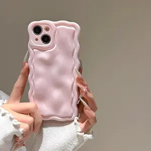 Phone Case for iPhone 17 Pro Max 16 15 14 13 Pro Max Plus Cute 3D Solid Color Meteorite Bubble Water Ripple Curly Wavy Frame Case,Soft TPU Shockproof case for iPhone 17 Pro Max Cream Pink