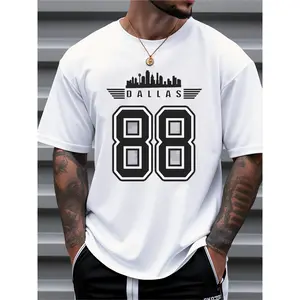 Mens Clothes, T Shirts for Men, Casual Style Design with Print, 100% Pure Cotton Fabric, Dallas 88 City Skyline Print, Trendy Streetwear, Loose Fit, Comfortable And Breathable, Suitable for Daily And Outdoor Wear in Summer