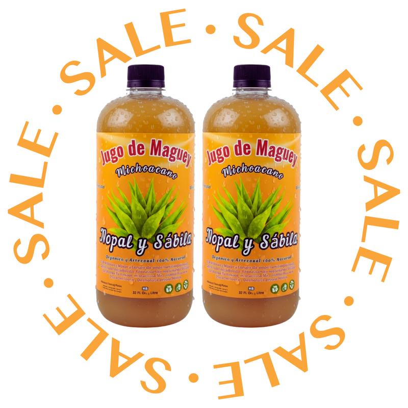 Buy One, Get One Free] Viral Jugo De Maguey - Aloe Vera + Nopal - Antioxidant Healthcare Dietary Vitamin Edible Supplement 100% Natural & Artesanal 32 Fl. Oz. Each