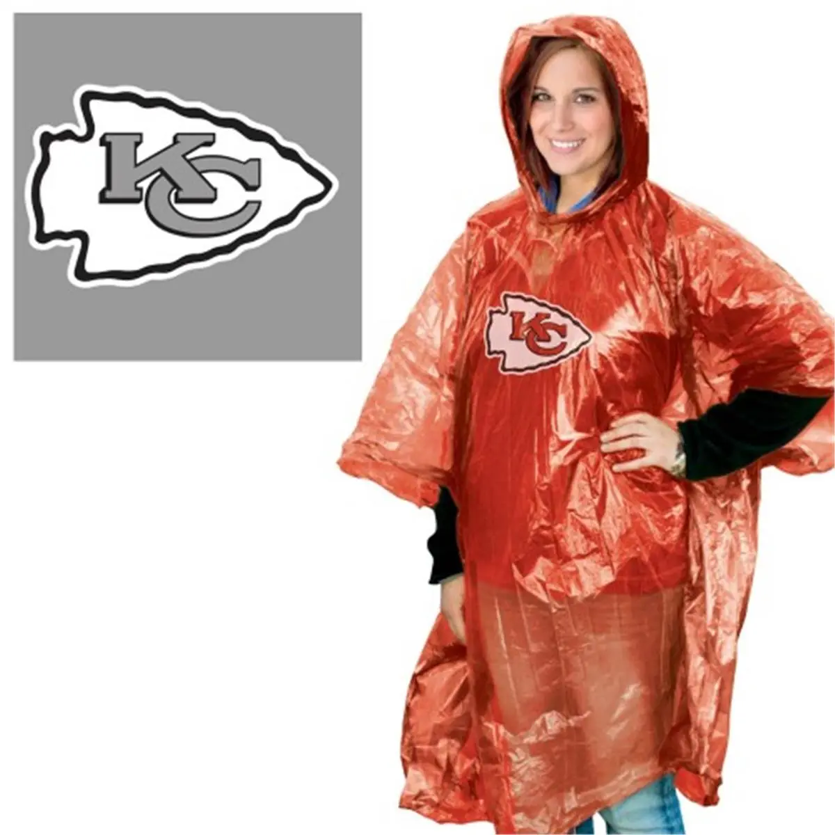212 MAIN Unisex Lightweight Rainproof Raincoat - Home Supplies Rain Suit, Poncho Form, Baggy Design, Full Body Weather Protection, for Kansas Chiefs Football Fans with Team Logo