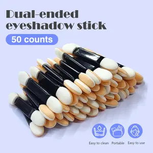50 Counts Double Head Eyeshadow Applicators, Dual-Sided Sponge Tips for Professional Makeup Blending Black Makeup Brushes