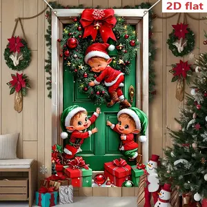 Christmas Decoration Banner, Party Decoration Supplies, Festive Design Featuring Joyful Elves & Bow, Ideal for Home Office Store Use, No Power Required
