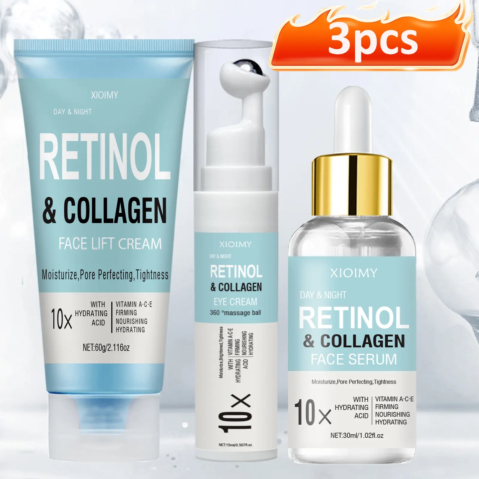 3 Pcs Collagen & Retinol Facial Care Set, Face Lifting Hydrating Moisturizing Skincare Kit with Mask, Eye Cream, Serum & Moisturizer for Smooth & Soft Skin, Gift Choice, Anti Aging Bundle