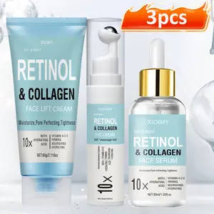 3 Pcs Collagen & Retinol Facial Care Set, Face Lifting Skincare Kit with Mask, Eye Cream, Serum & Moisturizer for Smooth & Soft Skin, Gift Choice