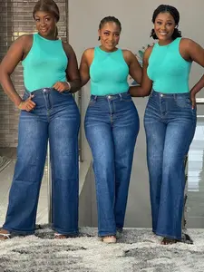 Women's Wide-Leg Denim Jeans Pants, Casual Loose-Fitting Basic Design, All-Season Wearable, New Year & Fall Collection, Plus Size Available, Womenswear