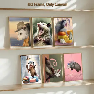 6 Counting Frameless Canvas, Unframed Art Print, playful possum-themed funny and quirky poster, interesting poster animal patterns, home decoration, modern living room poster, suitable for corridor wall decoration, high definition, art style