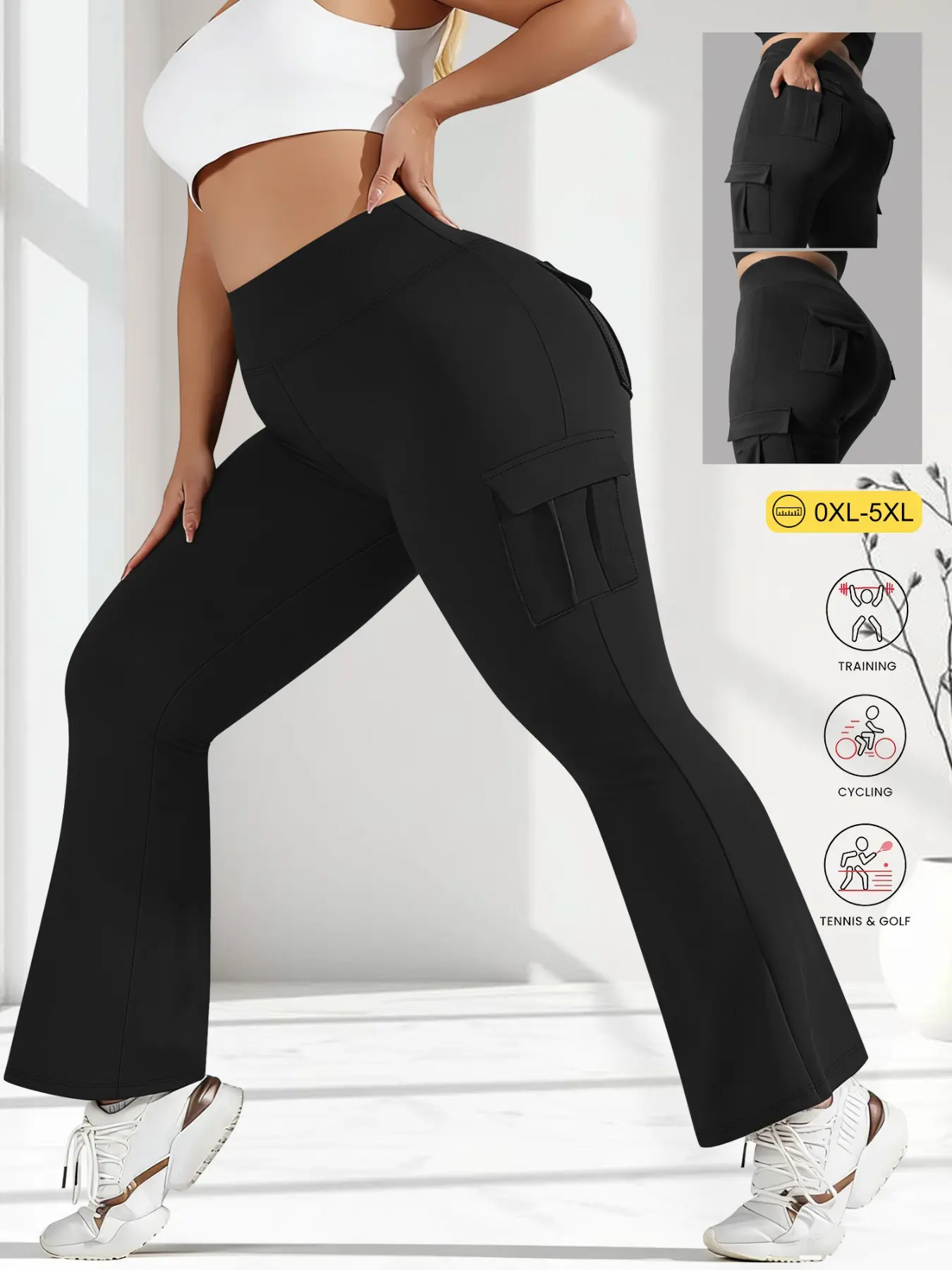Plus Size Women's Outdoor Fitness Butt Lifting Pants, High Waist Sport Yoga Running Cargo Pocket Long Pants, Casual Dance Slim Fit, Athleisure Style Bottoms, Sports Bottoms, Fitted Design Activewear