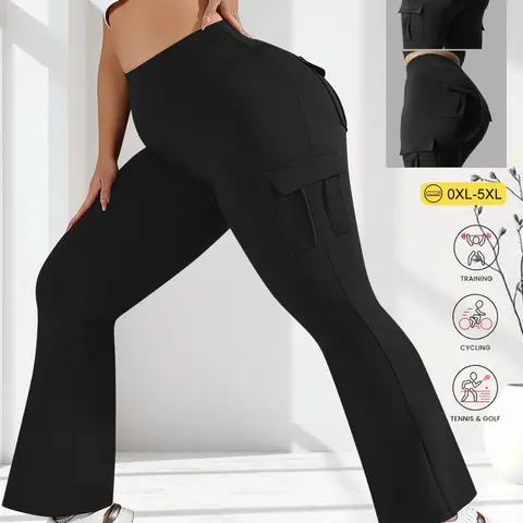 Plus Size Women's Outdoor Fitness Butt Lifting Pants, High Waist Sport Yoga Running Cargo Pocket Long Pants, Casual Dance Slim Fit, Athleisure Style Bottoms, Sports Bottoms, Fitted Design Activewear
